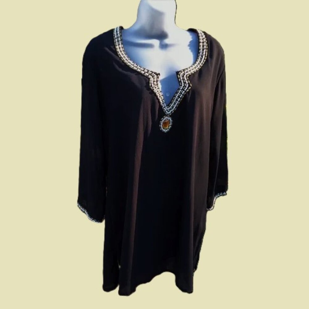 Beaded Black tunic by Metro 22 Like New 1X